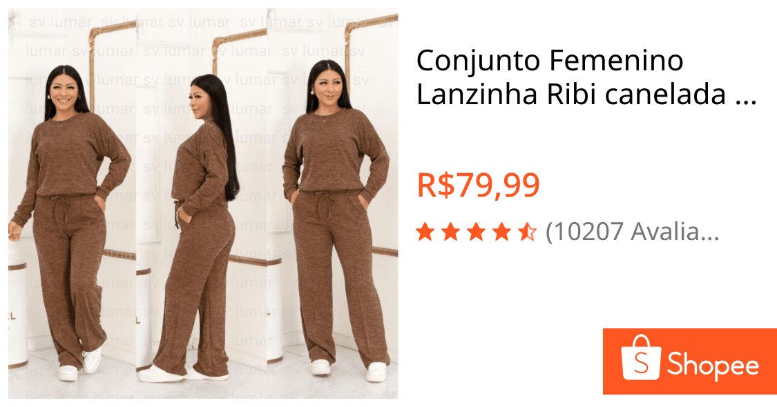 Conjunto Femenino Lanzinha Ribi canelada 2 Peças Blusa e Pantalona plus size