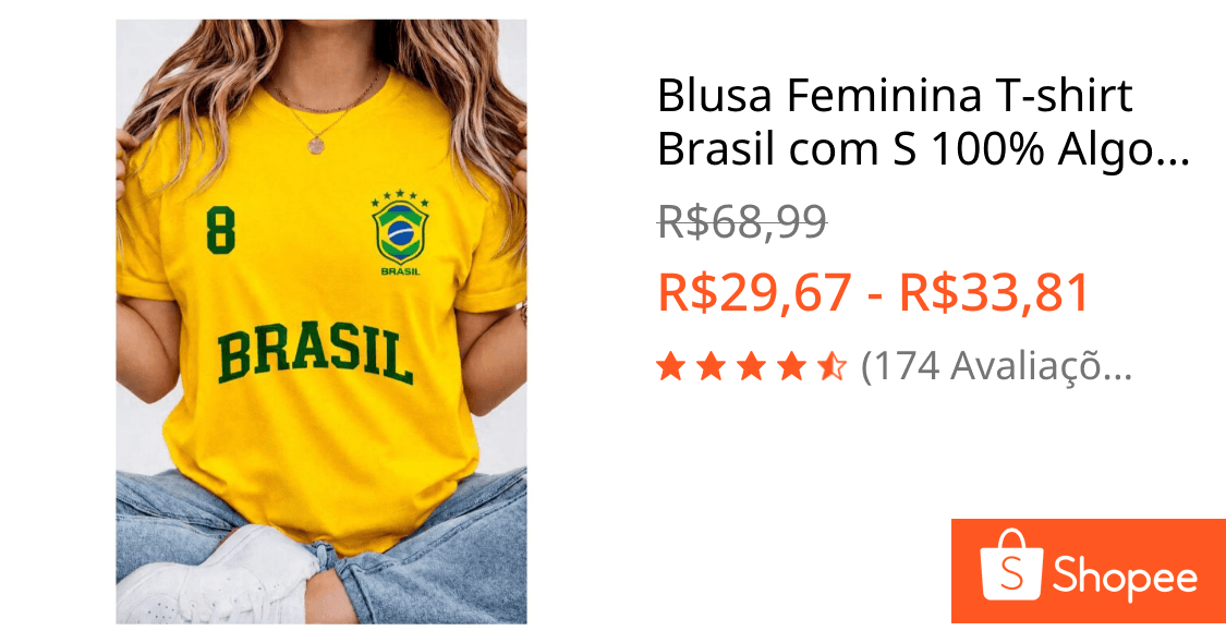 Blusa Feminina T-shirt Brasil com S 100% Algodão Premium Envio Imediato