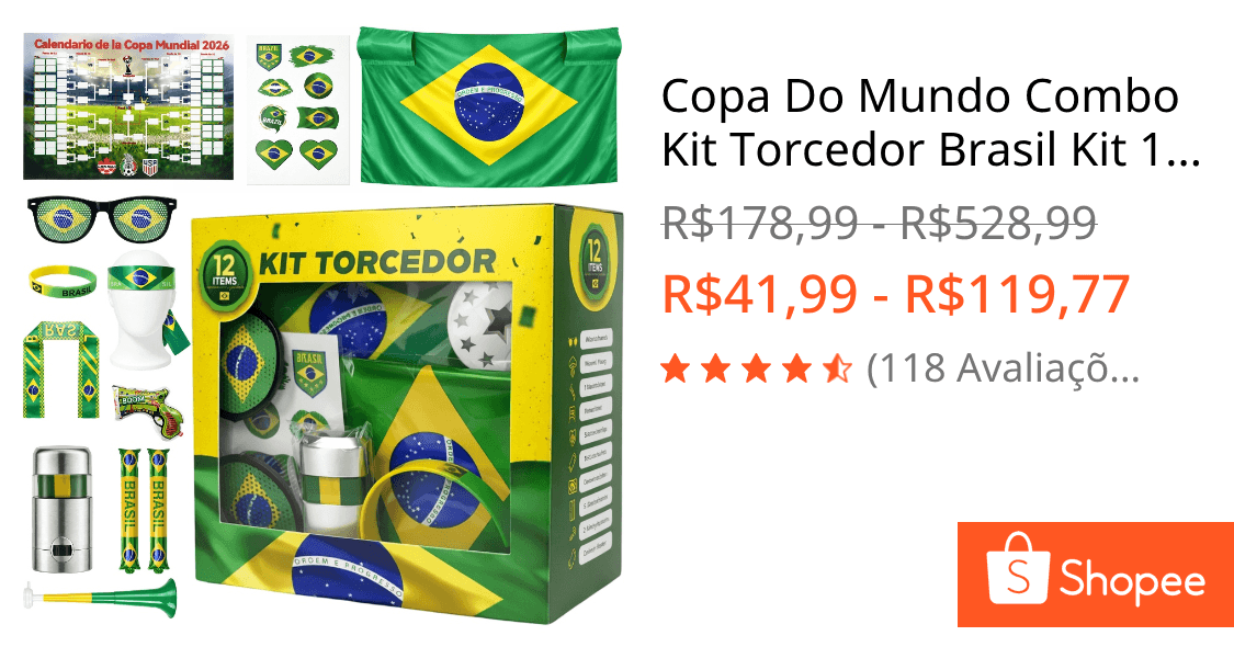 Copa Do Mundo Combo Kit Torcedor Brasil Kit 12 peças  Bandeira  Para Copa 2026  Adesivo Trompete Pintura Facial