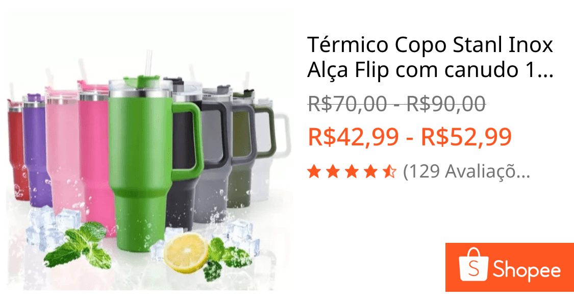 Térmico Copo Stanl Inox Alça Flip com canudo 1200ml