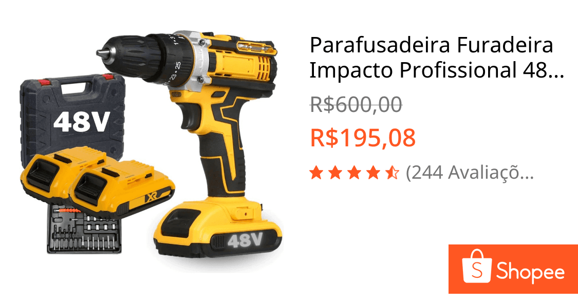 Parafusadeira Furadeira Impacto Profissional 48v 2 Baterias