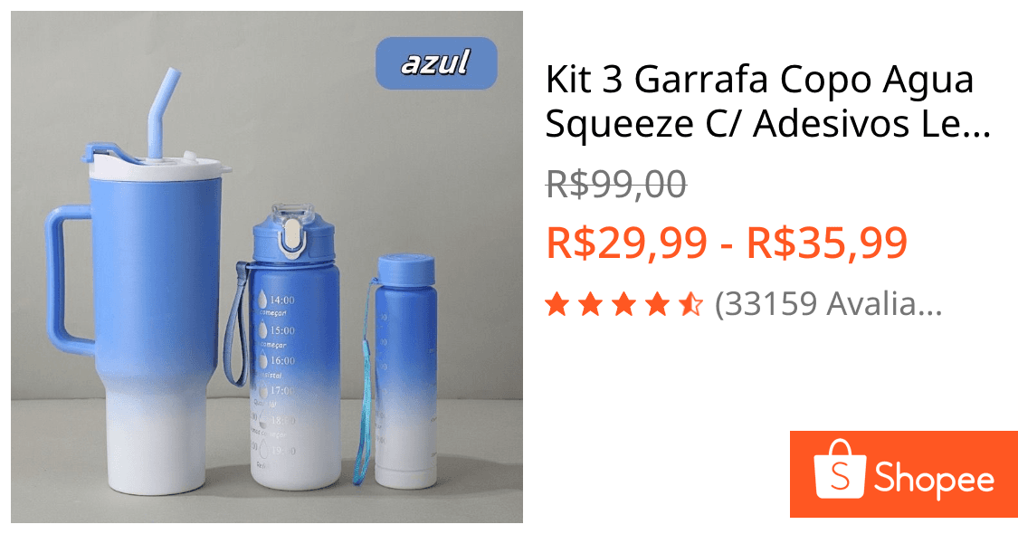 Kit 3 Garrafa Copo Agua Squeeze C/ Adesivos Lembretes beber Agua Tendencia NOVA