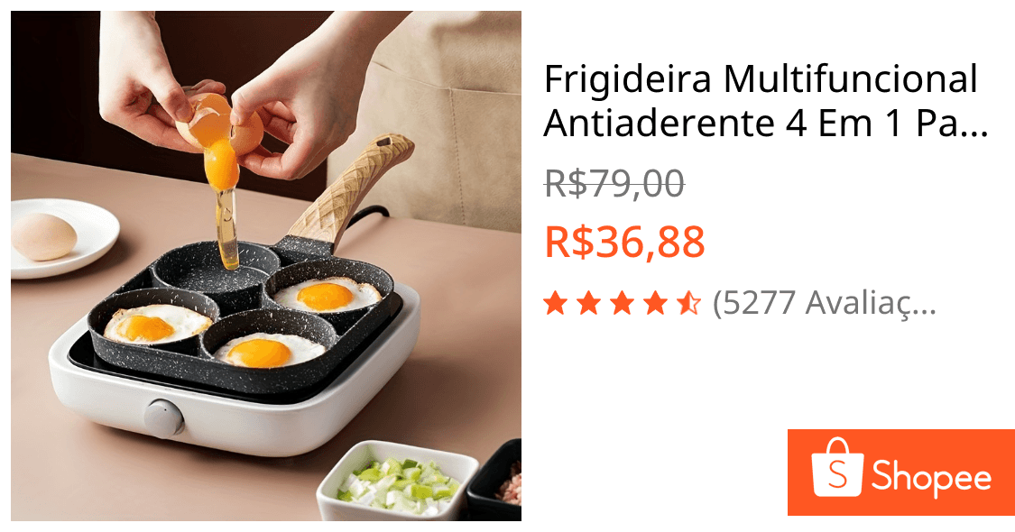 Frigideira Multifuncional Antiaderente 4 Em 1 Para Ovos , Hambúrguer , Omelete , Com Cabo De Madeira